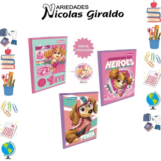 [P4327] Cuaderno cosido primavera 100H cuadro paw patrol niña