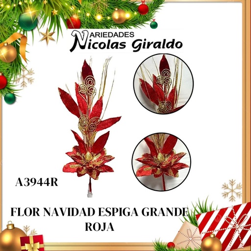 [A3944R] @FLOR NAVIDAD ESPIGA GRANDE  ROJA