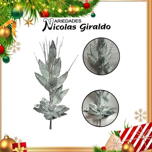 [A3944P] @FLOR NAVIDAD ESPIGA GRANDE  PLATEADA