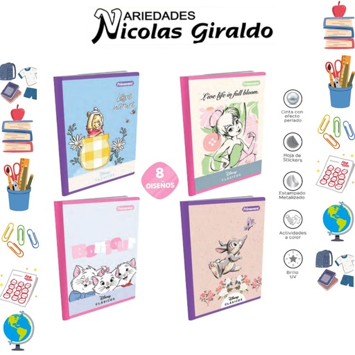 [P1875] Cuaderno cosido primavera 50H cuadro clasicos disney 