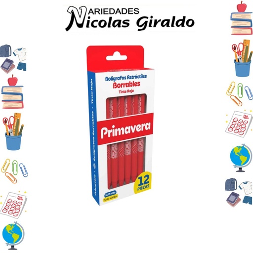 [P4082-010] Lapicero primavera retractil borrable x12 rojo