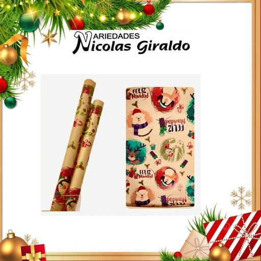 [401030] PAPEL REGALO KRAFT NAVIDEÑO X2 