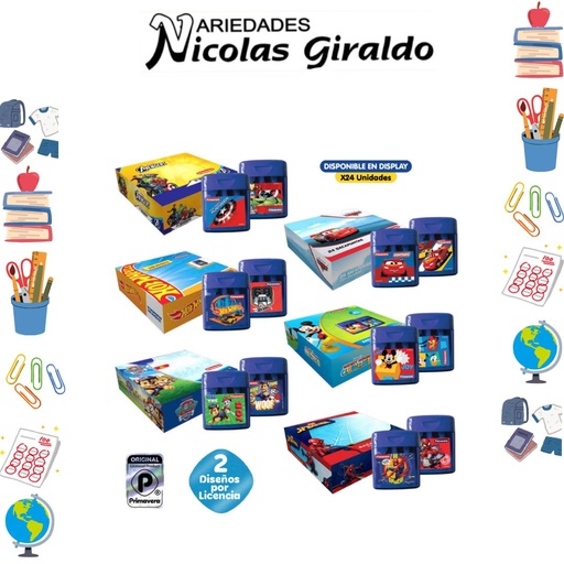 [P572] Sacapuntas primavera personajes niño caja x24 surtido  