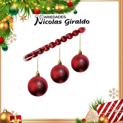 [J814R] @BOLA NAVIDEÑA 6CM X10 ROJA
