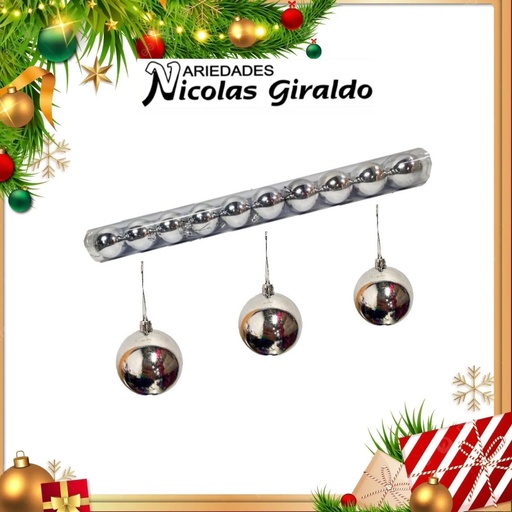 [2026SW-159] @BOLA NAVIDEÑA 6CM X10 PLATEADA 