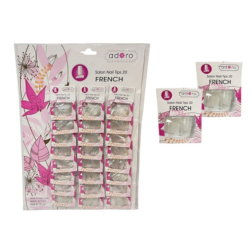 [15118] Uñas adoro FRENCH transparente x24 carton rosado  