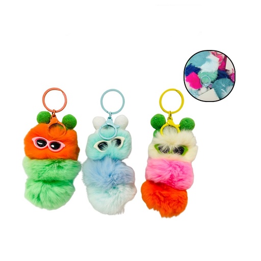 [LA-1741] Llavero grande fino peludo con gafas pqt X12   