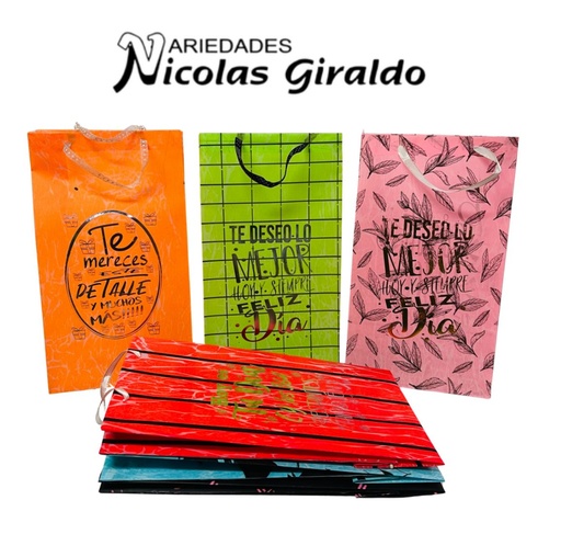 [UN0472] Bolsa regalo cariñito grd vertical novedad estampada PQT X6