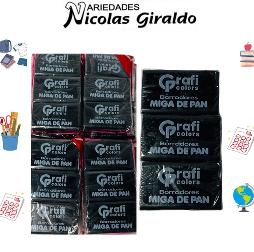 [GR188] Borrador miga de pan negro x3 graficolors PQT X20