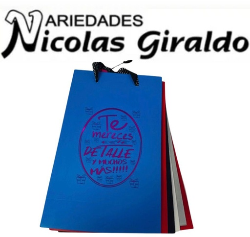 [142107] Bolsa regalo cariñito colores grande  pqt x6