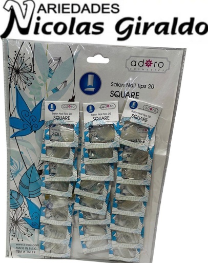 [15119] Uñas adoro SQUARE transparente x24 Carton azul 