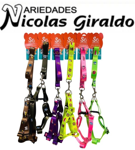 [MT-F202] Collar mascota pechera grande estampado mosqueton PQT X6