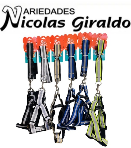 [MT-F182] Collar mascota pechera mediano reflectiva mosqueton PQT X6