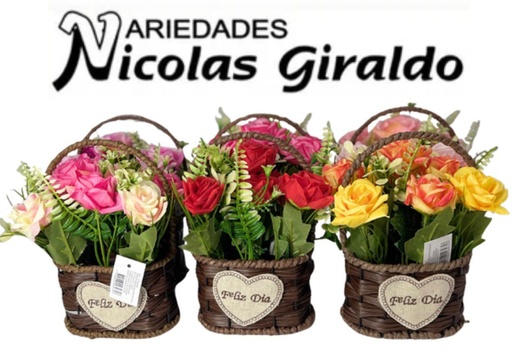 [PTQ2060] Detalle canasta flor artificial feliz dia caja x6