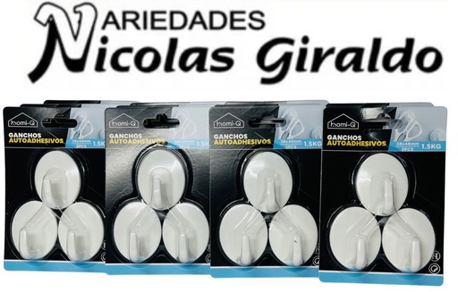 [HQ327] Gancho adhesivo homi-q carton redondo x3 PQT X12