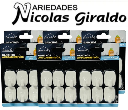 [HQ337] Gancho adhesivo homi-q carton cuadrado x6 PQT X12