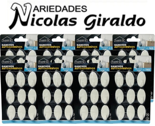 [HQ335] Gancho adhesivo homi-q carton ovalado x9 PQT X12
