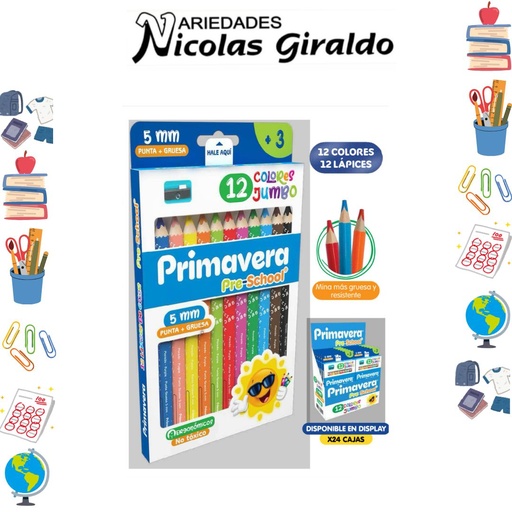 [P1939] Color primavera pre-school jumbo x12
