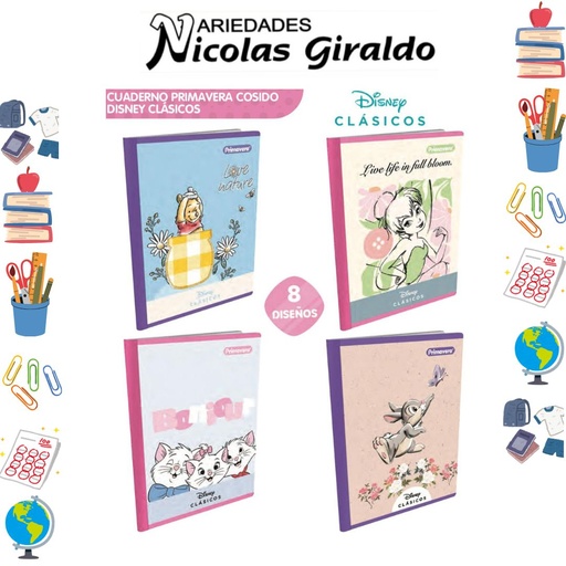 [P1874] Cuaderno cosido primavera 100H rayas clasicos disney