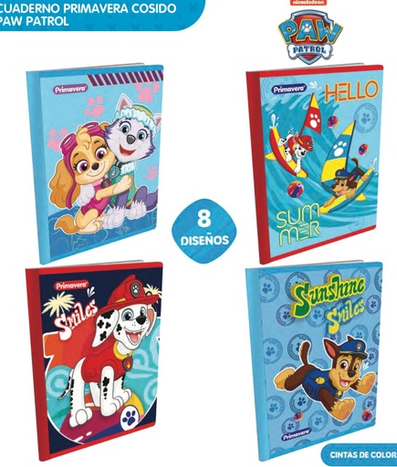 [P1830] Cuaderno cosido primavera 100H rayas paw patrol niño