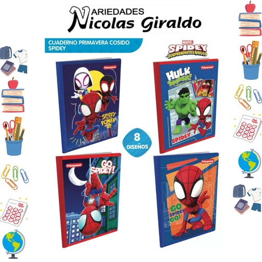 [P3078] Cuaderno cosido prim. 100 H rayas spidey marvel
