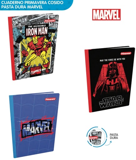 [P3869] Cuaderno cosido primavera pasta dura 100H cuadro marvel