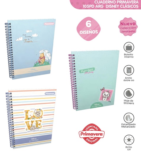 [P3845] Cuaderno primavera argollado academico cuadro Disney classic