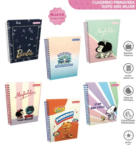 [P1526] Cuaderno primavera argollado academico cuadro mujer
