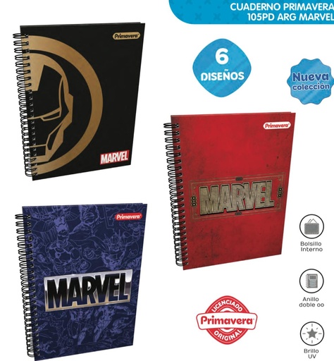 [P3872] Cuaderno primavera argollado academico marvel raya