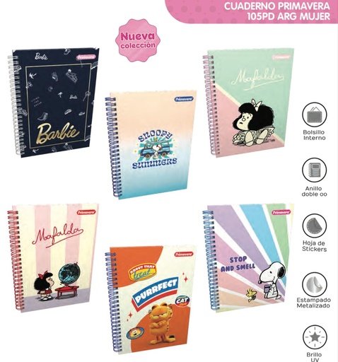 [P1527] Cuaderno primavera argollado academico rayas mujer
