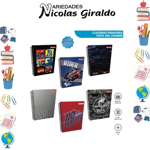 [P1529] Cuaderno prim. argollado grande hombre rayas