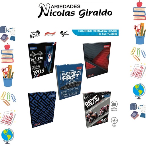 [P1499] Cuaderno primavera cosido 5 materias hombre