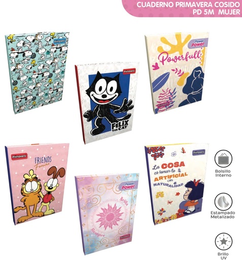 [P1501] Cuaderno prim. cosido 5 materias dama