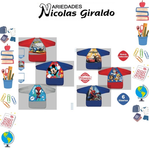 [P1991-002] Delantal prim personajes con manga niño