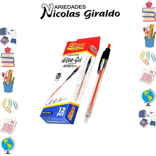 [ET680] Lapicero eterna retractil 0.7 ultra gel negro x12