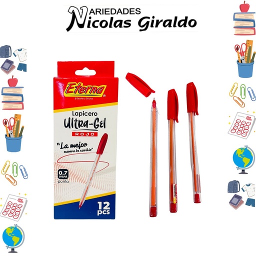 [ET592] Lapicero eterna tapa 0.7 ultra gel rojo x12