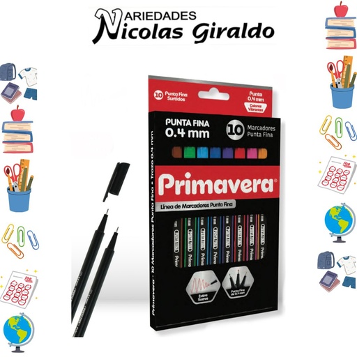 [P1093] Lapicero primavera punta fina x10 colores