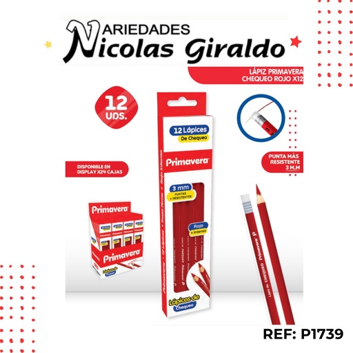 [P1739] Lapiz primavera rojo x12