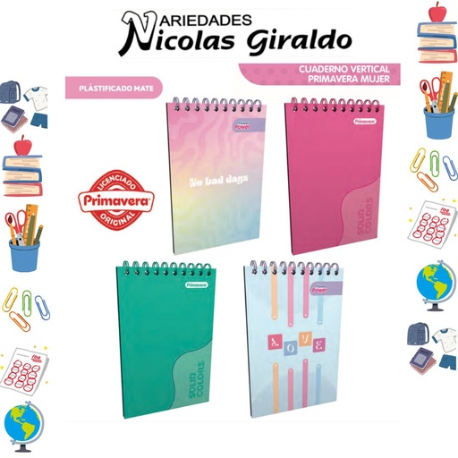 [P3575] Libreta primavera vertical argollado grande mujer