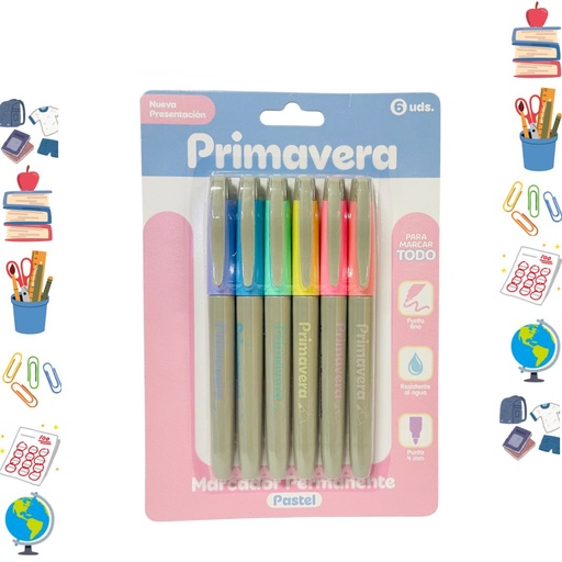 [P1097-019] Marcador punta delgada pastel x6 primavera