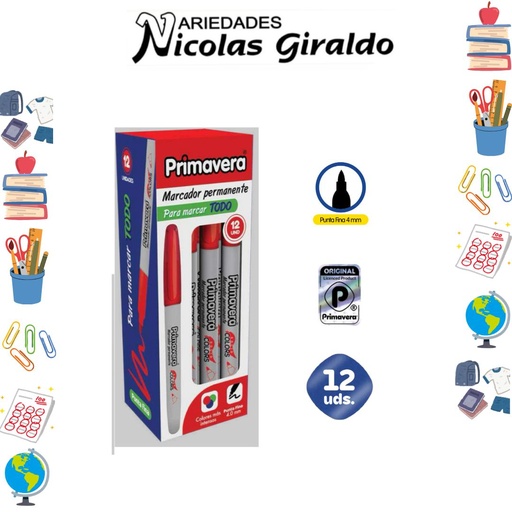 [P1094-010] Marcador punta delgada rojo caja x12 primavera 