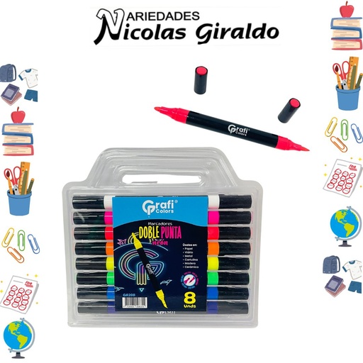 [GR208] Marcador vinilo doble punta neon x8 graficolors