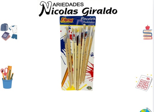[ET242] Pincel madera eterna x12 redondo grande GR166