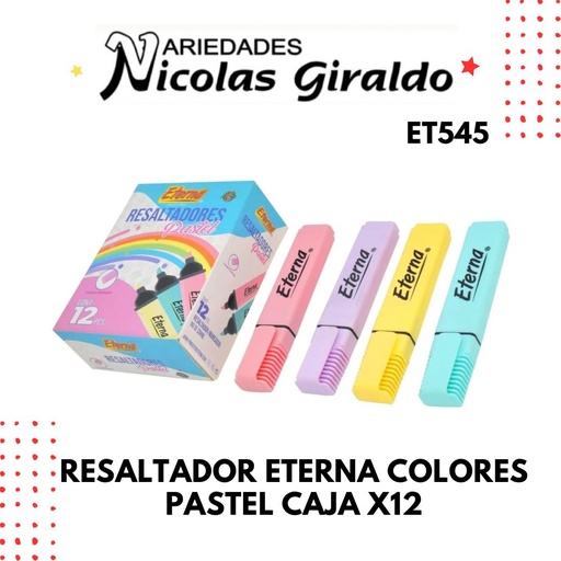 [ET545] Resaltador eterna colores pastel caja x12