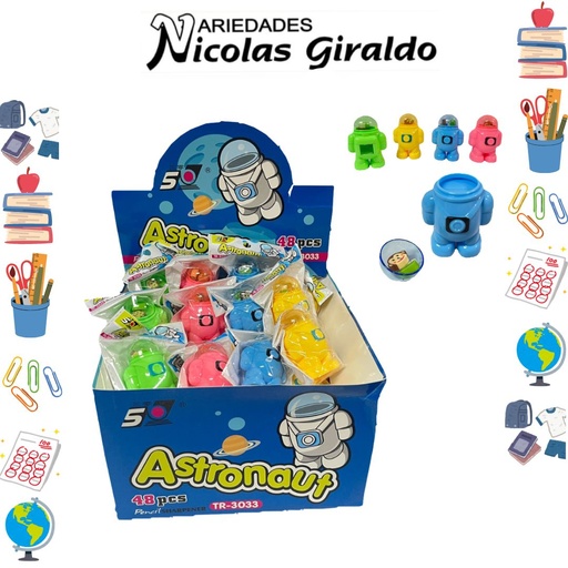 [PT19137] Sacapuntas astronauta con borrador caja x48